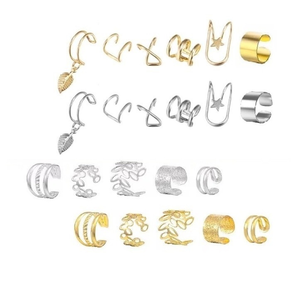 Set of 22 Gold & Silver Tone Ear Cuff Set Clip On Earrings for Women No Piercing